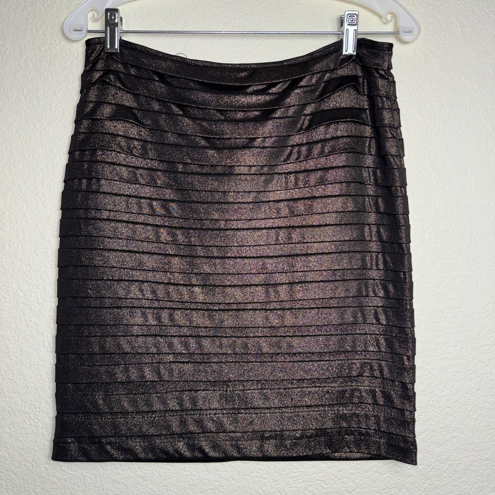 Y2K Banded Satin Skirt Medium Metallic Goth Bodycon Mini Pencil Textured Zip